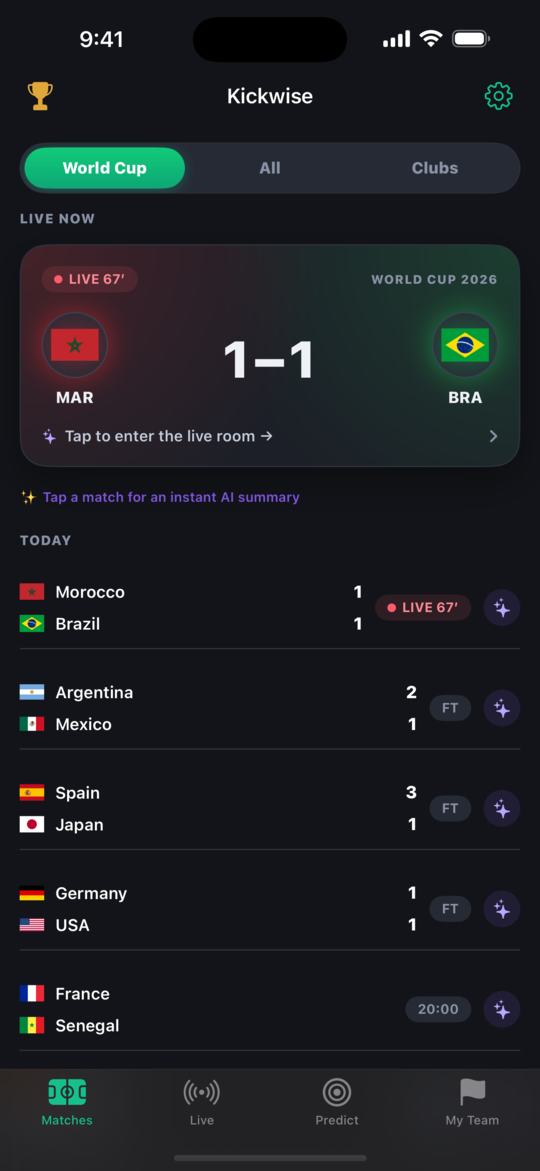 Live matches and AI summary