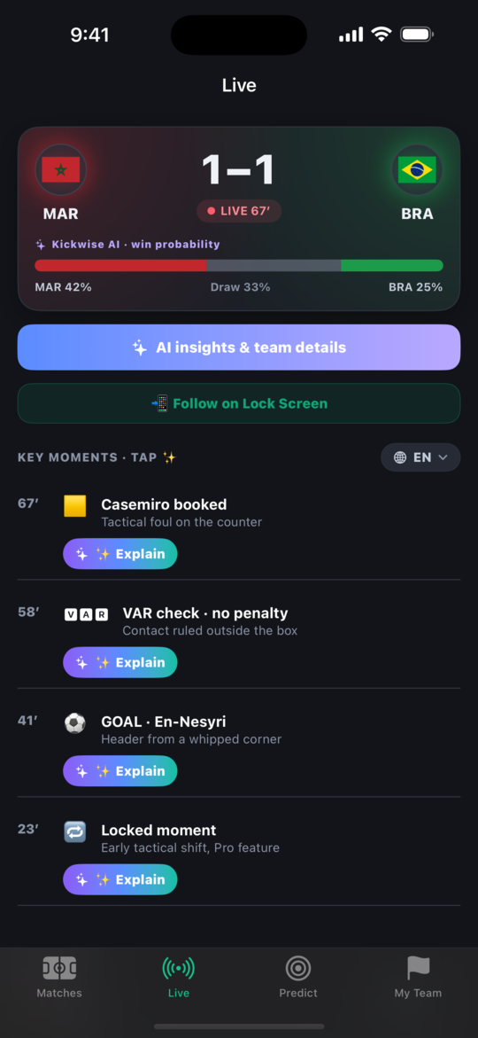 Live match room with AI explanations